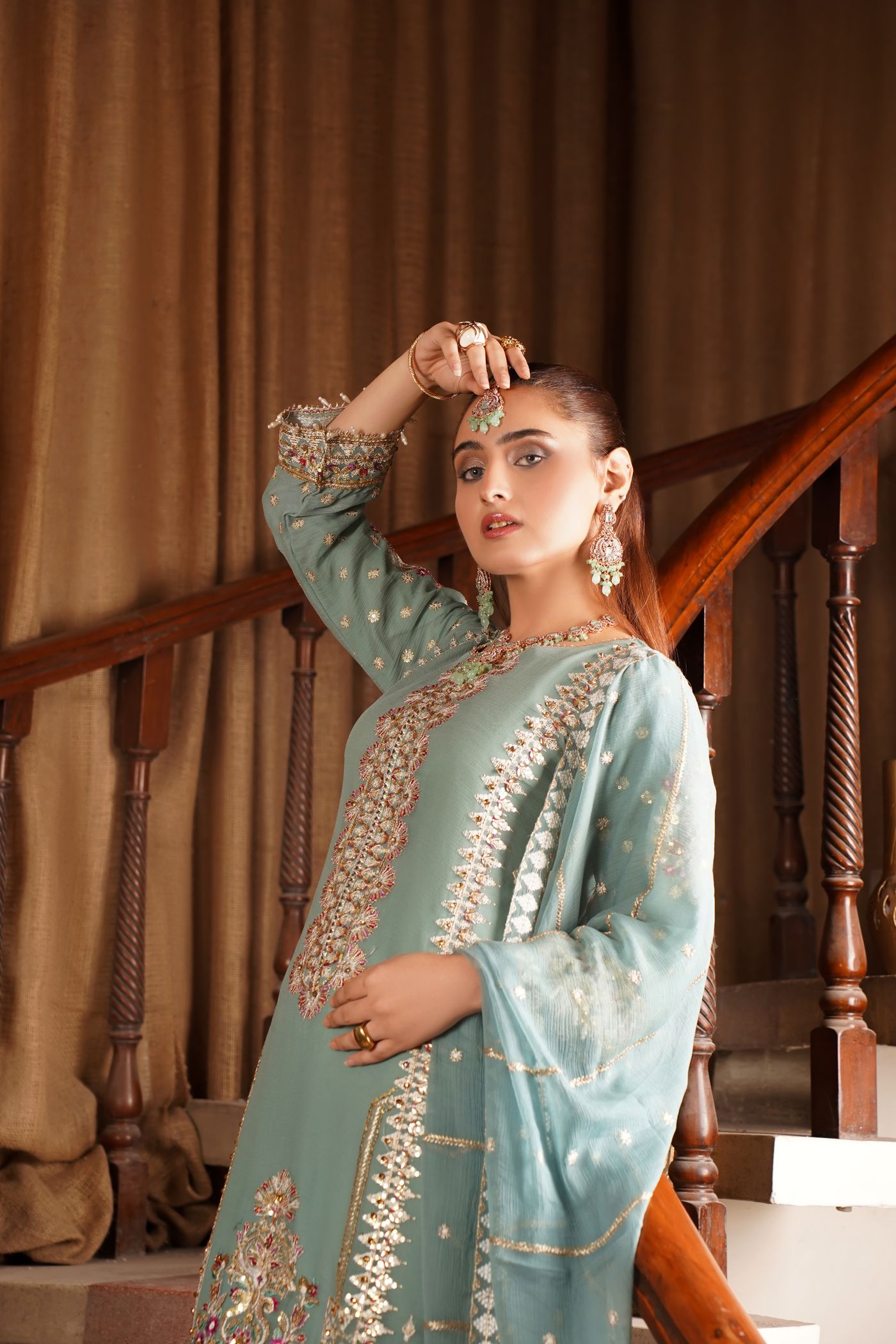 Turquoise lehenga styling